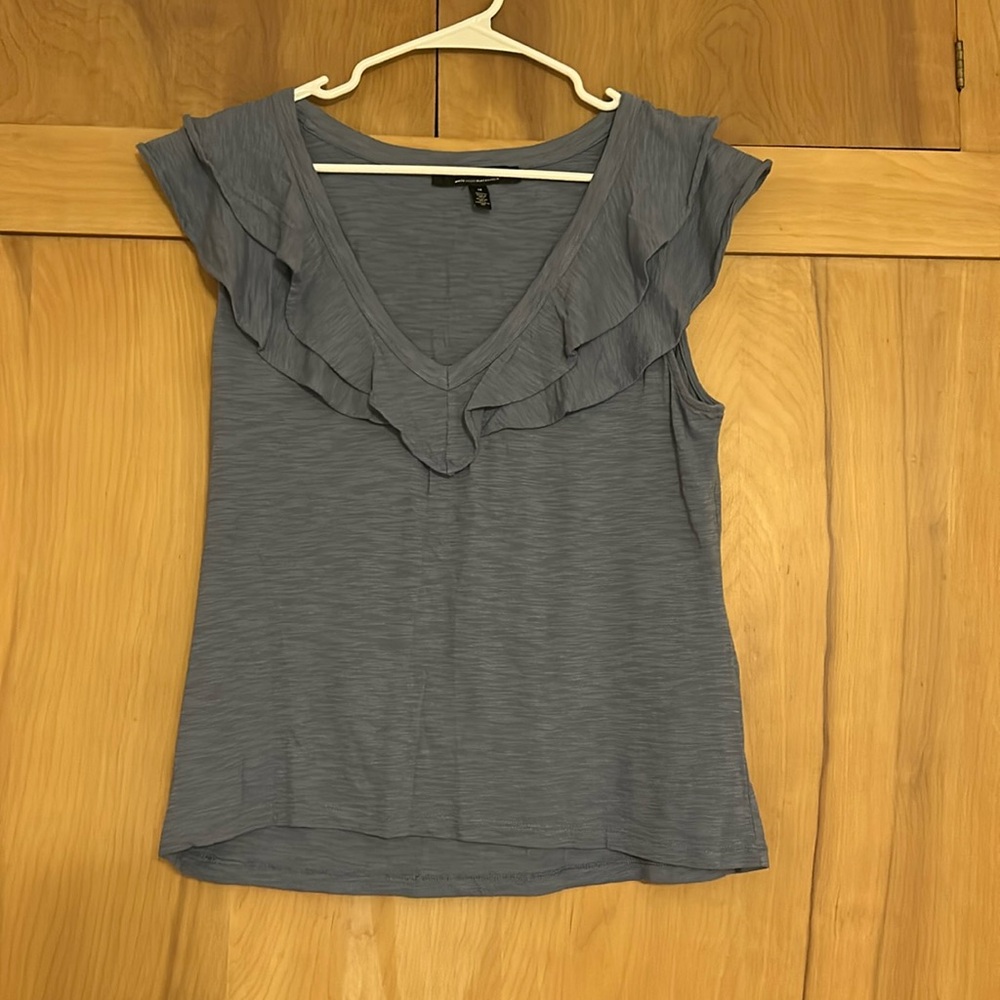 White House Black Market Blue Ruffle Sleeve Top